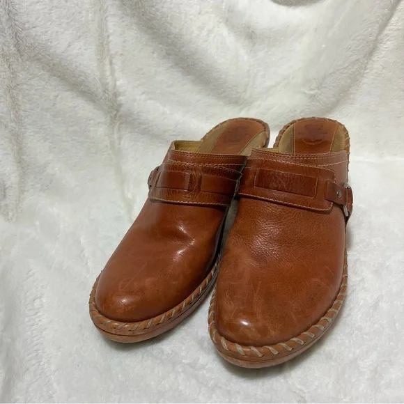 Frye Charlotte Ring Brown Red Platform Clog Mule Women Heel Size 9.5 M - Picture 3 of 10